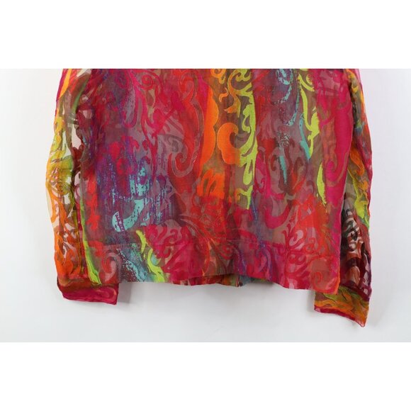 Vintage 90s Y2K Babydoll Womens Large Flax Blend Sheer Rainbow Flower Jacket - Picture 14 of 14